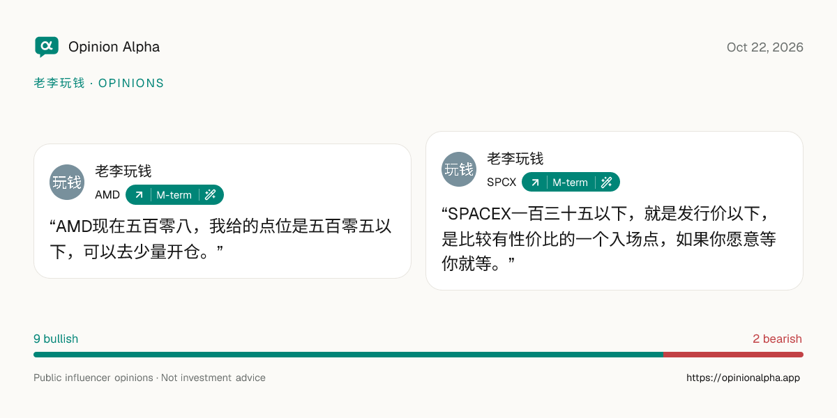 老李玩钱 on Oct 22, 2026: AMD, SPCX, AVGO