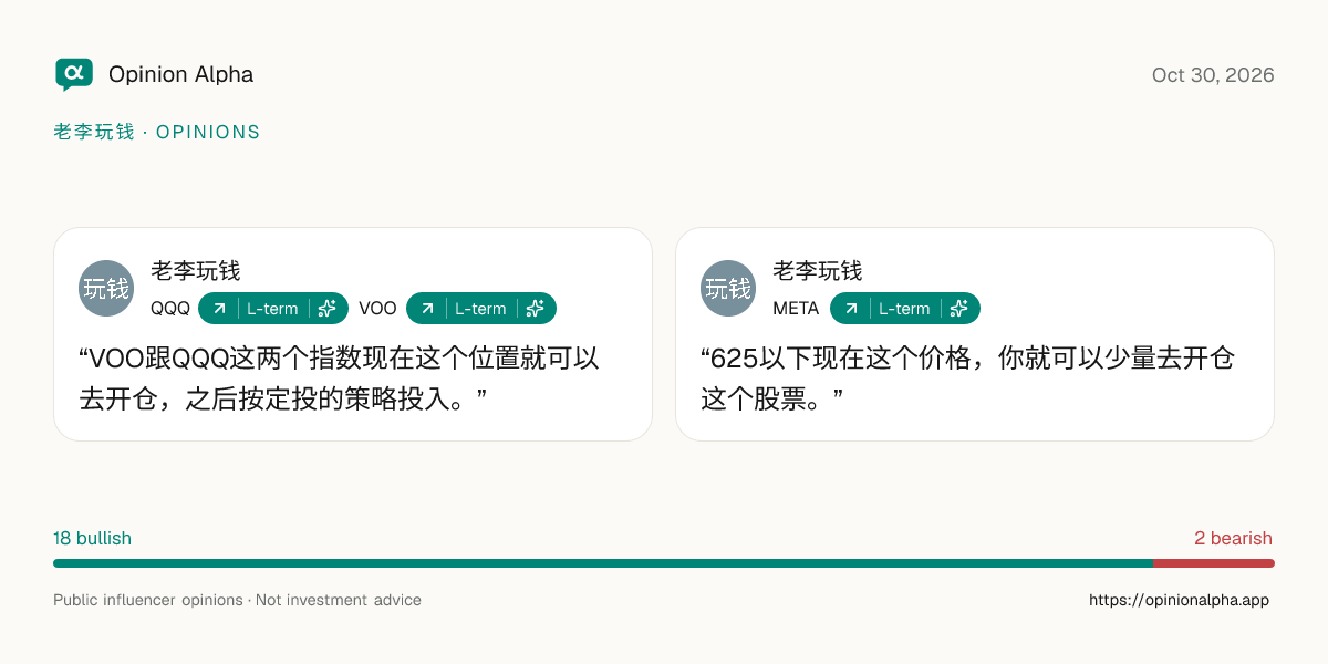老李玩钱 on Oct 30, 2026: QQQ, VOO, META